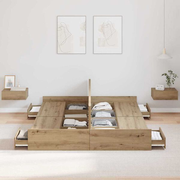 vidaXL Κρεβάτι με αποθηκευτικό χώρο artisan δρυς 140 x 200 cm