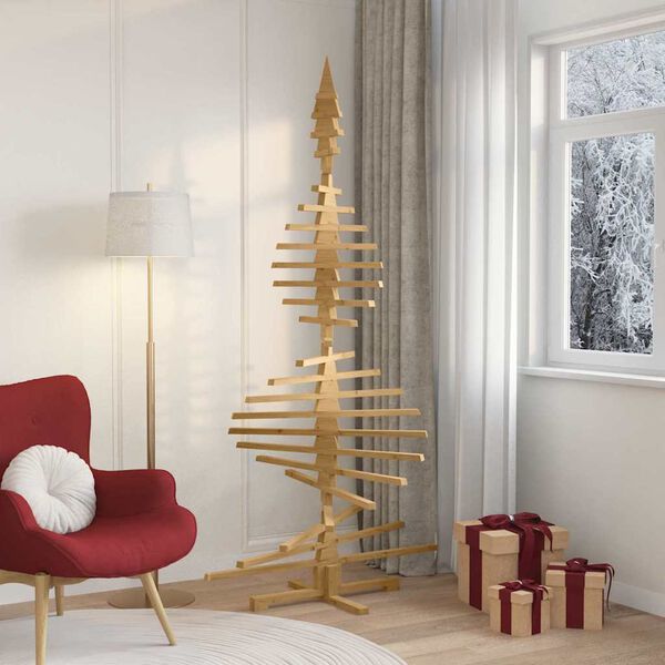 vidaXL Ξύλινο Χριστουγεννιάτικο Δέντρο Καφέ 210 cm Μασίφ ξύλο πεύκου