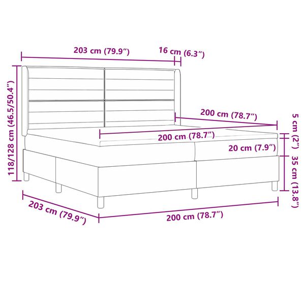 vidaXL Κρεβάτι Box Spring με Στρώμα & LED Μαύρο 200x200 εκ Ύφασμα