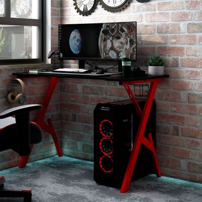 vidaXL Γραφείο Gaming Μαύρο & Κόκκινο 110x60x75 εκ με Πόδια σε Σχήμα Υ
