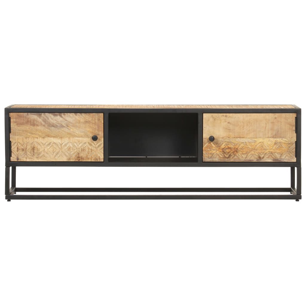 vidaXL Έπιπλο TV με Σκαλιστή Πόρτα 130x30x40 εκ. Ακατέργ. Ξύλο Μάνγκο