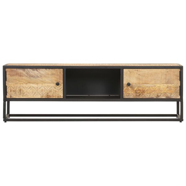 vidaXL Έπιπλο TV με Σκαλιστή Πόρτα 130x30x40 εκ. Ακατέργ. Ξύλο Μάνγκο