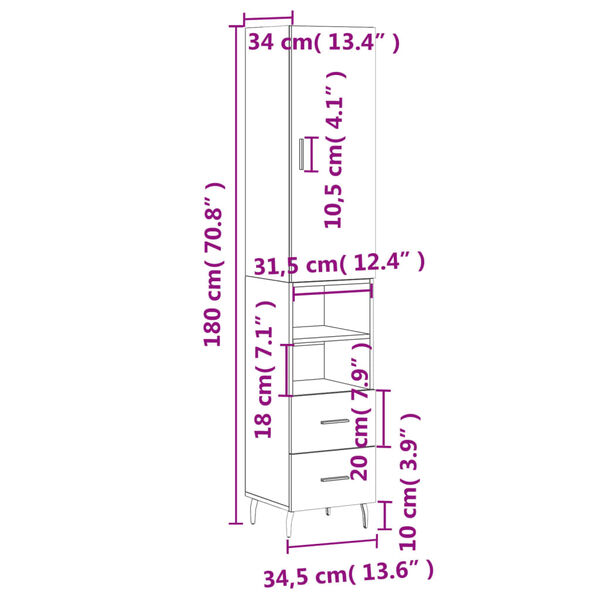 vidaXL Μπουφές Sonoma Γκρι 34,5 x 34 x 180 εκ. από Επεξεργασμένο Ξύλο