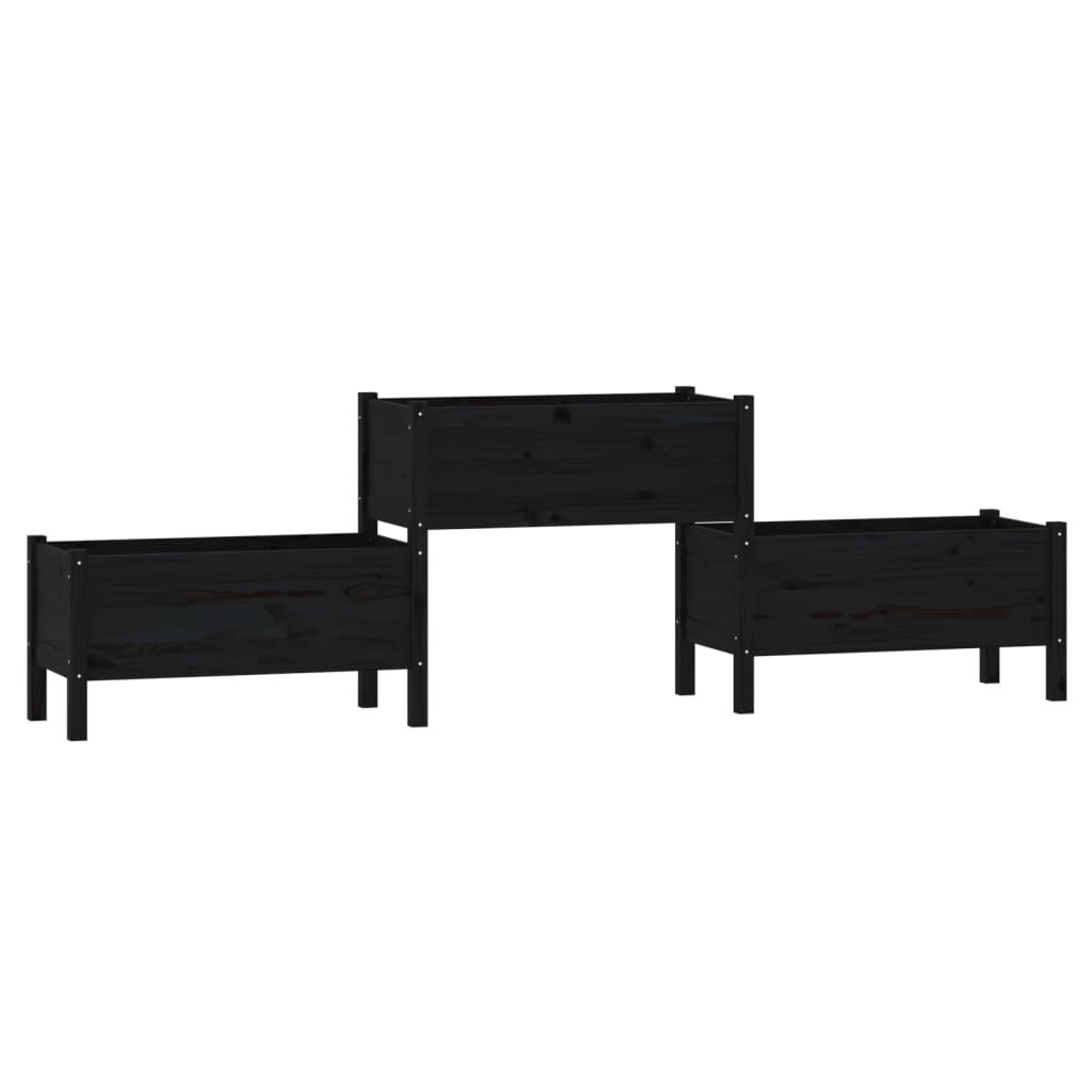 vidaXL Ζαρντινιέρα Μαύρη 245,5x44x75 εκ. από Μασίφ Ξύλο Πεύκου
