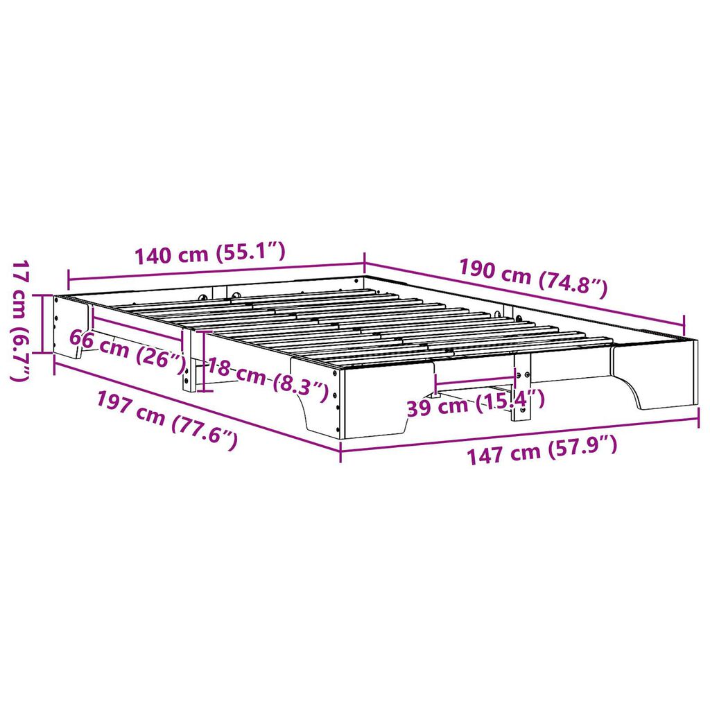 vidaXL Κρεβάτι Καφέ κερί Μασίφ ξύλο πεύκου 140 x 190 εκ. Ανθεκτικό