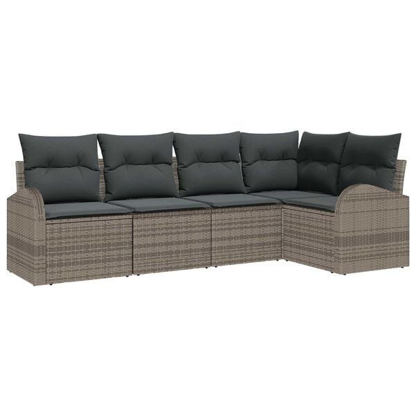 vidaXL Σετ Καναπέ Κήπου με μαξιλάρι 5 pcs Γκρι Πολυ ράταν