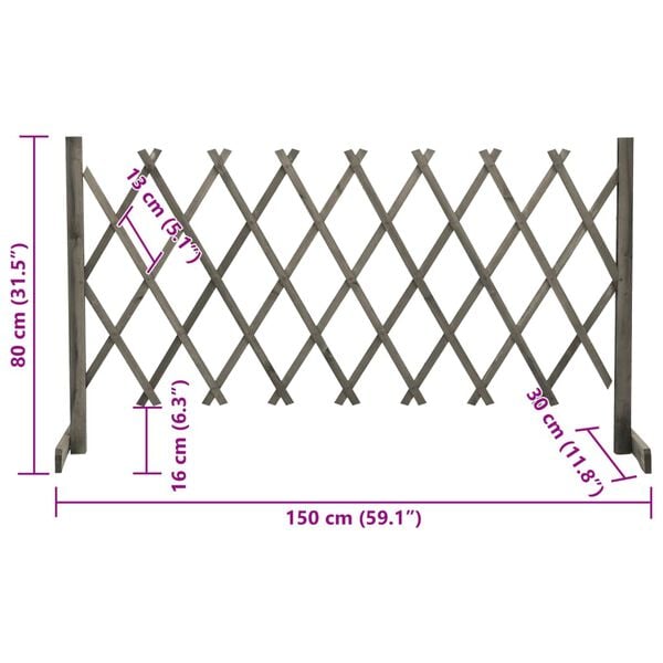 vidaXL Καφασωτό Φράχτης Κήπου Γκρι 150x80 εκ. Μασίφ Ξύλο Ελάτης