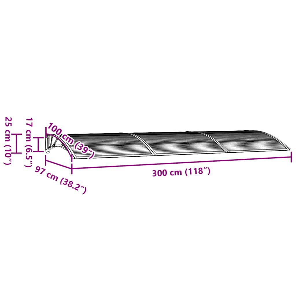 vidaXL Στέγαστρο Πόρτας Γκρι 300 x 100 εκ. από Πολυκαρβονικό