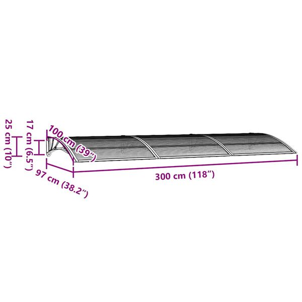 vidaXL Στέγαστρο Πόρτας Γκρι 300 x 100 εκ. από Πολυκαρβονικό