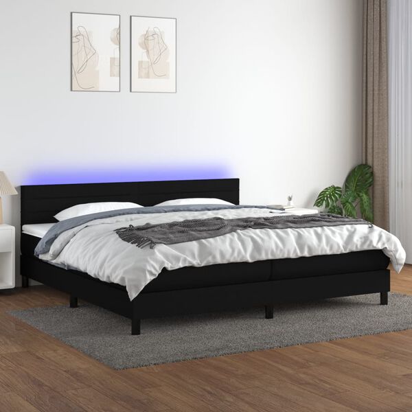 vidaXL &Kappa;&rho;&epsilon;&beta;ά&tau;&iota; Boxspring &mu;&epsilon; &Sigma;&tau;&rho;ώ&mu;&alpha; & LED &Mu;&alpha;ύ&rho;&omicron; 200x200 &epsilon;&kappa;. &Upsilon;&phi;&alpha;&sigma;&mu;ά&tau;&iota;&nu;&omicron;
