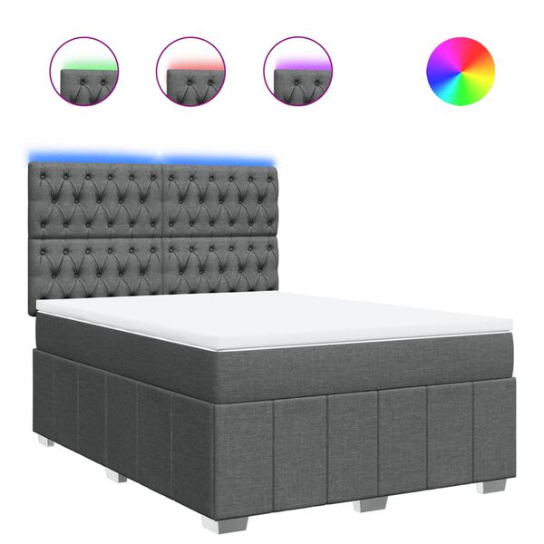 vidaXL Κρεβάτι Boxspring με Στρώμα Σκούρο Γκρι 140x200 εκ Υφασμάτινο
