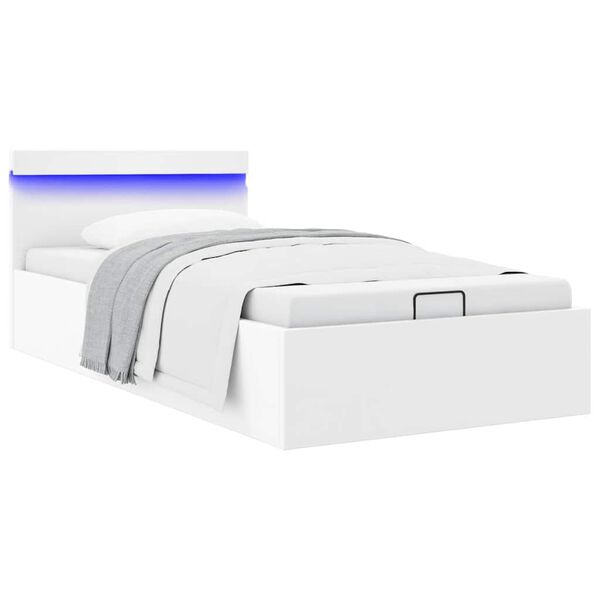 vidaXL Πλαίσιο Κρεβατιού Αποθ. Χώρο/LED Μαύρο 90x200 εκ. Δερματίνη