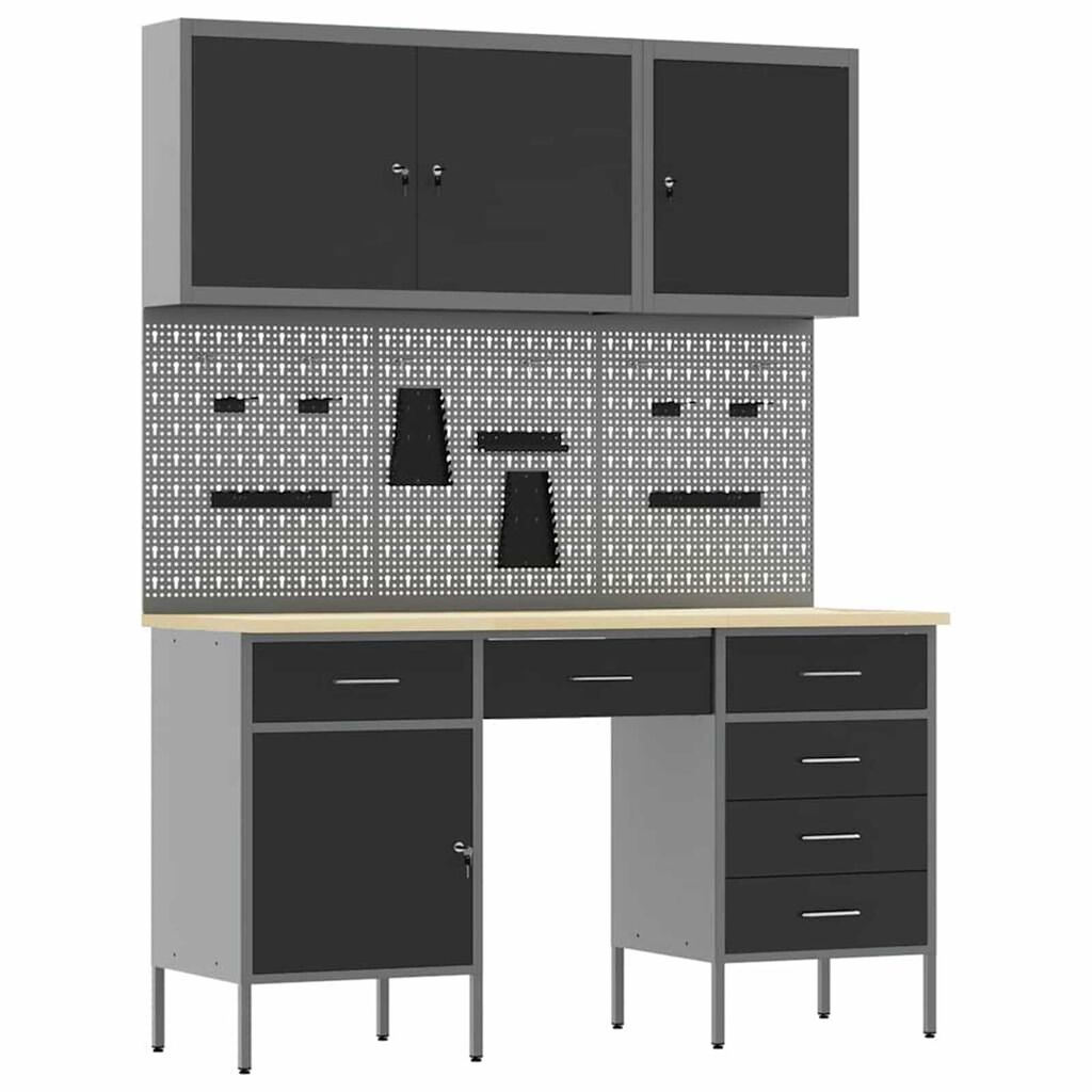 vidaXL Ντουλάπα Εργασίας με συρτάρι 8 pcs Μαύρο 150 x 55 x 200 εκ