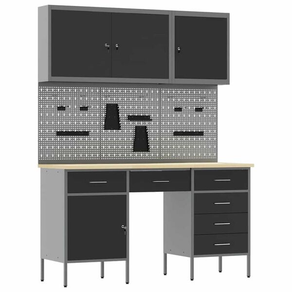 vidaXL Ντουλάπα Εργασίας με συρτάρι 8 pcs Μαύρο 150 x 55 x 200 εκ