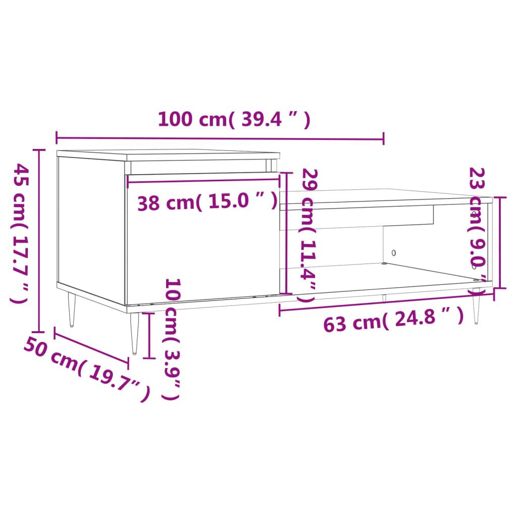 vidaXL Τραπεζάκι Σαλονιού Γκρι Σκυρ. 100x50x45 εκ. Επεξεργασμένο Ξύλο