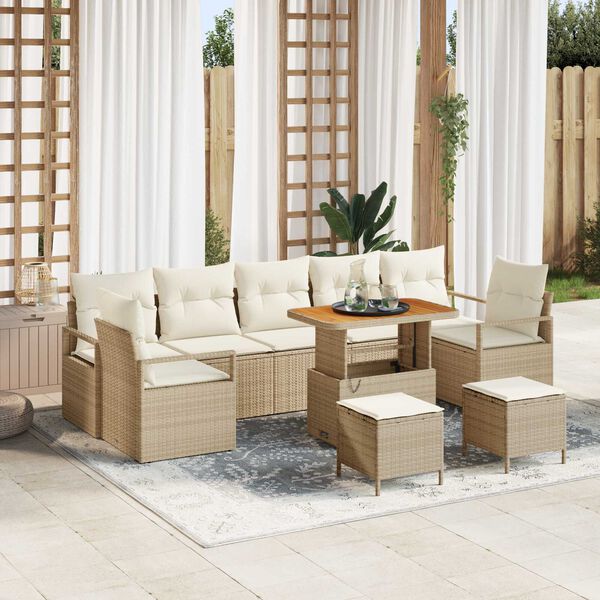vidaXL Σετ Καναπέ Κήπου με αποθήκευση 10 pcs Μπεζ Πολυ ράταν