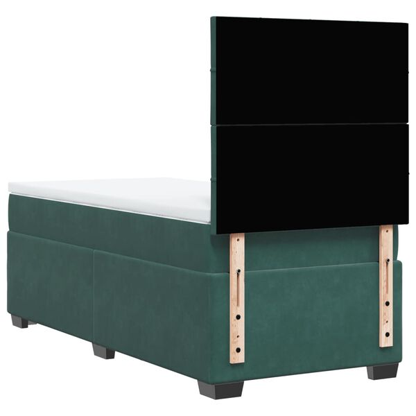 vidaXL Κρεβάτι Boxspring με Στρώμα Σκούρο Πράσινο 100x200εκ. Βελούδινο