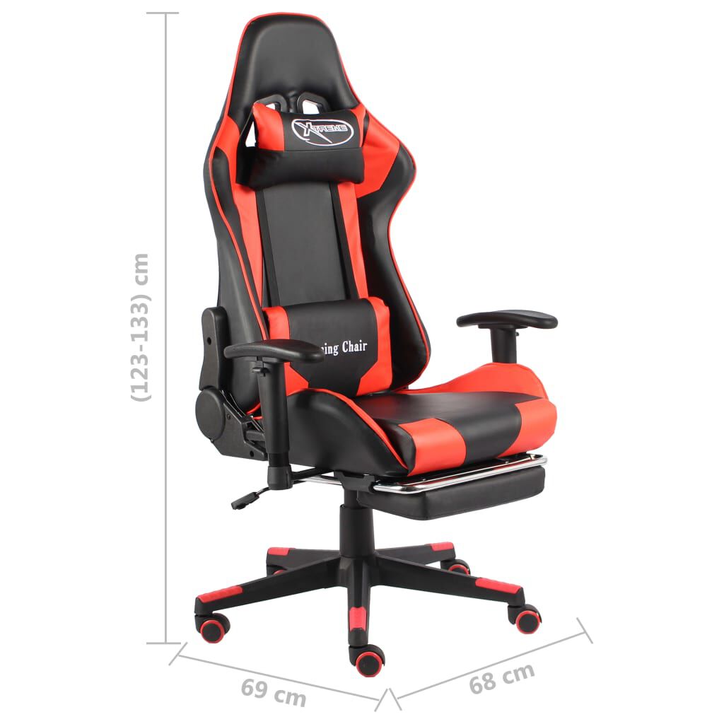vidaXL Καρέκλα Gaming Περιστρεφόμενη με Υποπόδιο Κόκκινη PVC