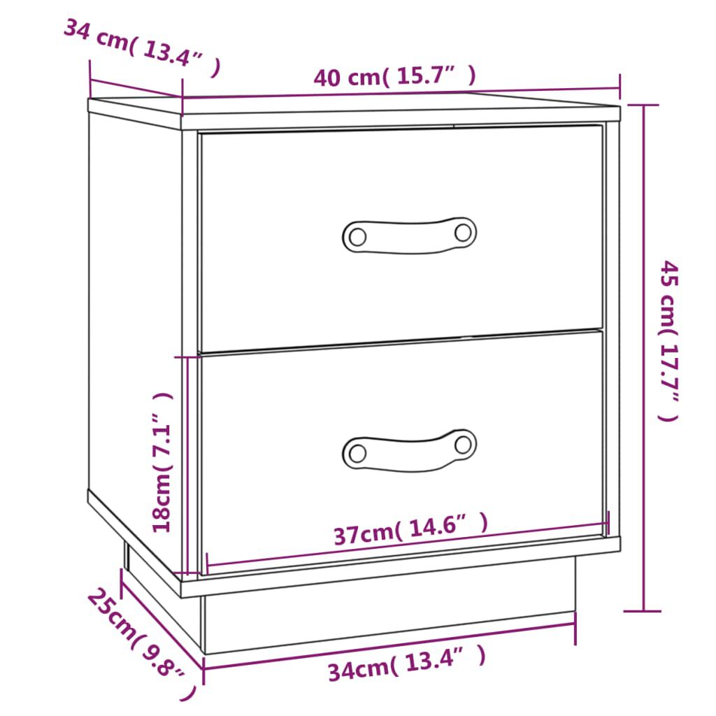 vidaXL Κομοδίνο Καφέ Μελί 40x34x45 εκ. από Μασίφ Ξύλο Πεύκου