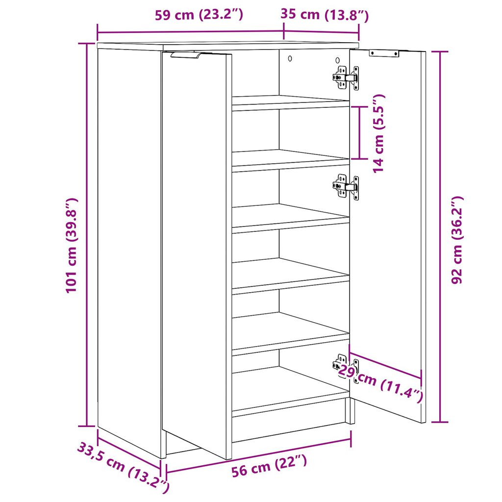 vidaXL Ντουλάπι Παπουτσιών Μαύρο Δρυός 59x35x100 εκ. Από Επεξεργασμένο Ξύλο