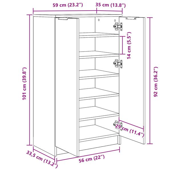 vidaXL Ντουλάπι Παπουτσιών Μαύρο Δρυός 59x35x100 εκ. Από Επεξεργασμένο Ξύλο