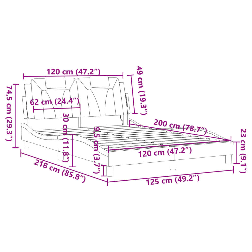 vidaXL Πλαίσιο Κρεβατιού με LED Λευκό 120x200 εκ. Συνθετικό Δέρμα