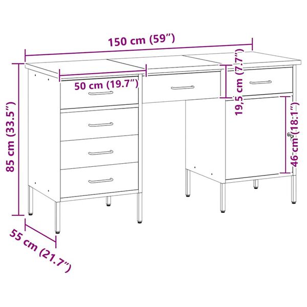 vidaXL Ντουλάπα Εργασίας με συρτάρι 3 pcs Μαύρο 150 x 55 x 85 εκ