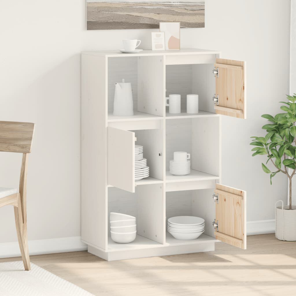 vidaXL Ντουλάπι Ψηλό Λευκό 74 x 35 x 117 εκ. από Μασίφ Ξύλο Πεύκου