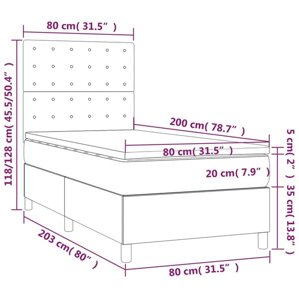 vidaXL Κρεβάτι Boxspring με Στρώμα Σκούρο Γκρι 80x200 εκ. Υφασμάτινο