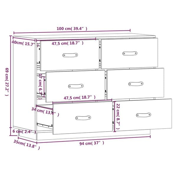 vidaXL Ντουλάπι 100x40x75 εκ. από Μασίφ Ξύλο Πεύκου