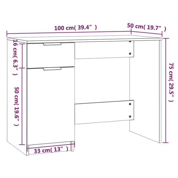 vidaXL Γραφείο Λευκό 100x50x75 εκ. Επεξεργασμένο Ξύλο