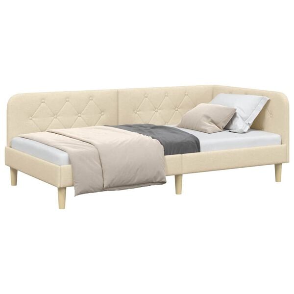 vidaXL Κρεβάτι Γωνίας με κεφαλάρι Κρεμ 100 x 200 cm ύφασμα