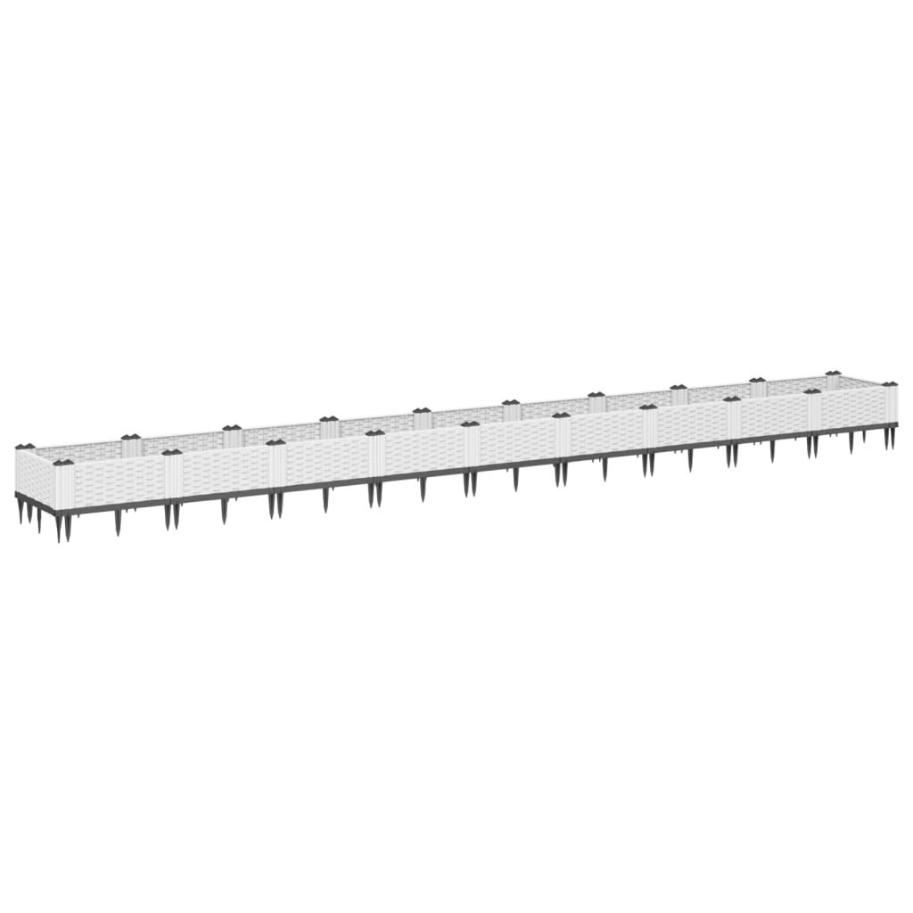 vidaXL Ζαρντινιέρα με Πασσάλους Λευκή 362,5x42,5x28,5εκ Πολυπροπυλένιο