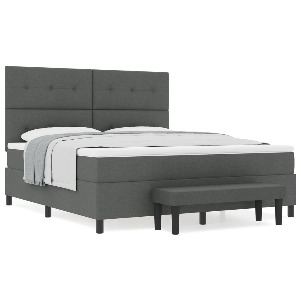 vidaXL Box Spring Κρεβάτι με Στρώμα & Πάγκο Σκούρο Γκρι 180x200 εκ. Ύφασμα