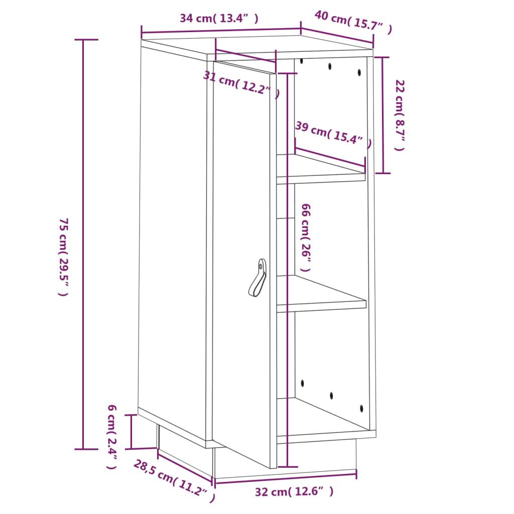 vidaXL Ντουλάπι Μαύρο 34 x 40 x 75 εκ. από Μασίφ Ξύλο Πεύκου