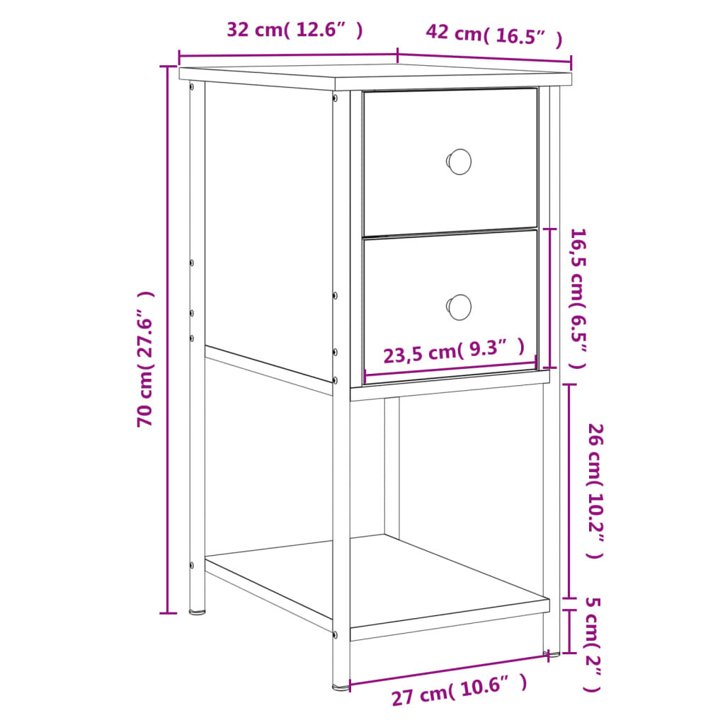 vidaXL Κομοδίνο Sonoma Δρυς 32 x 42 x 70 εκ. από Επεξεργασμένο Ξύλο