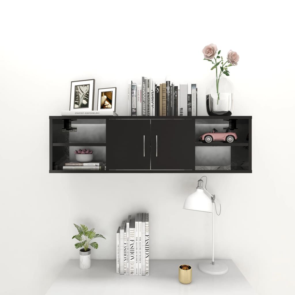 vidaXL Ραφιέρα Τοίχου Γυαλιστερό Μαύρο 102x30x29 εκ. από Επεξ. Ξύλο