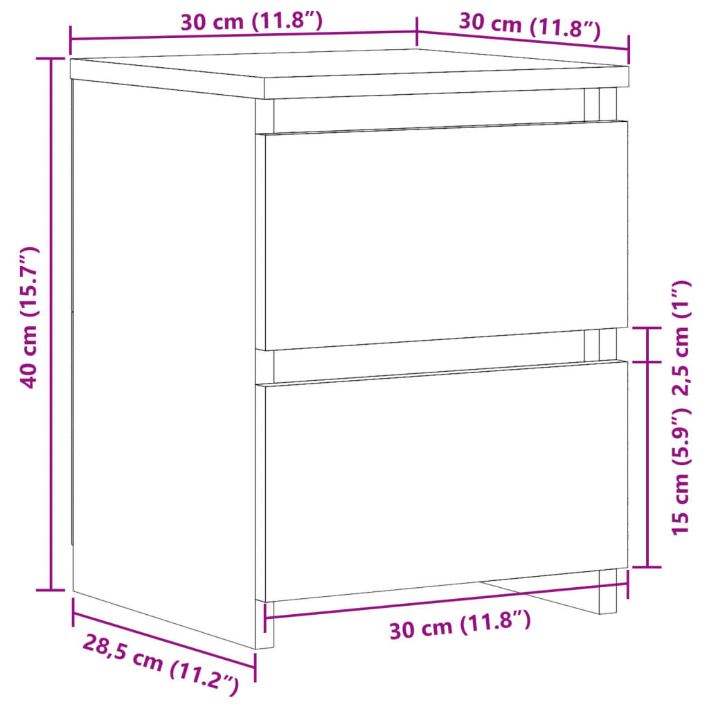 vidaXL Κομοδίνο Αρτισιανή Δρυς 30x30x40 εκ. από Επεξεργασμένο Ξύλο