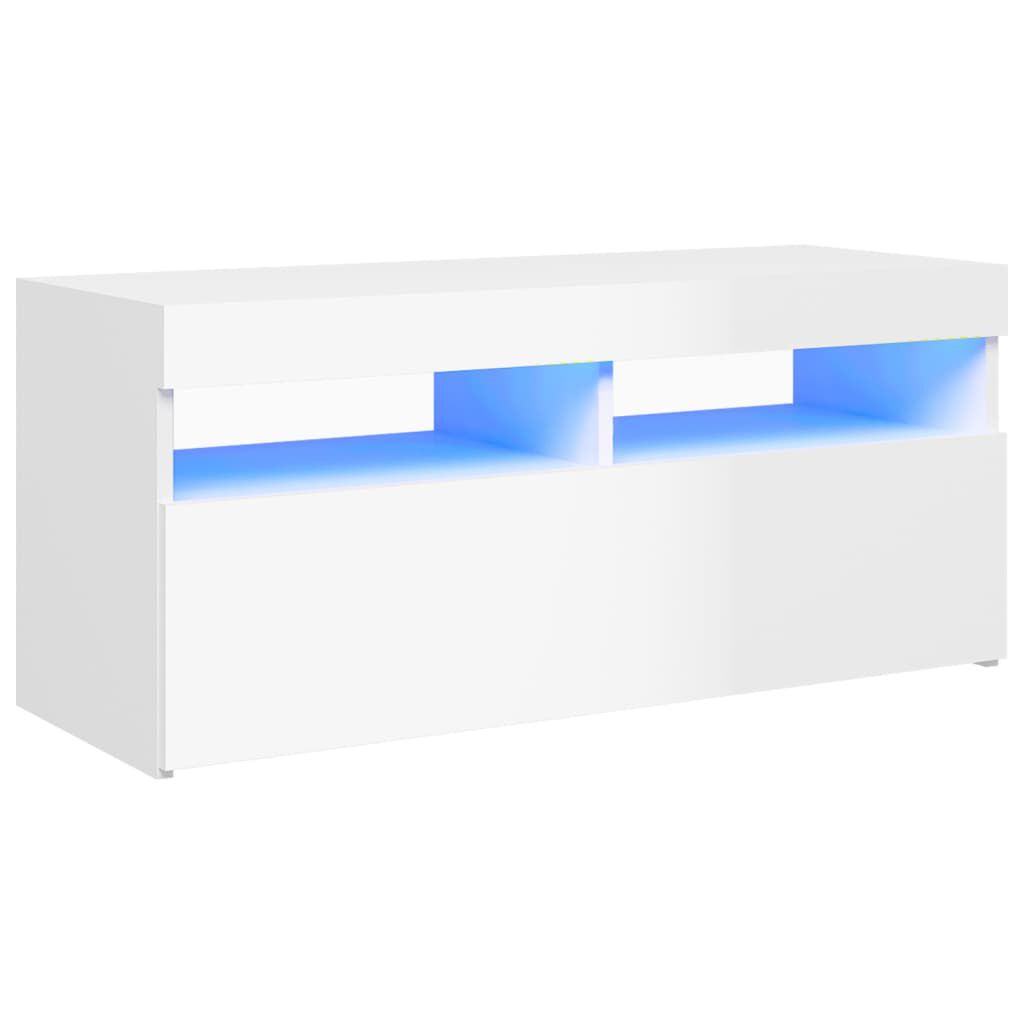 vidaXL Έπιπλο Τηλεόρασης με LED Γυαλιστερό Λευκό 90x35x40 εκ.