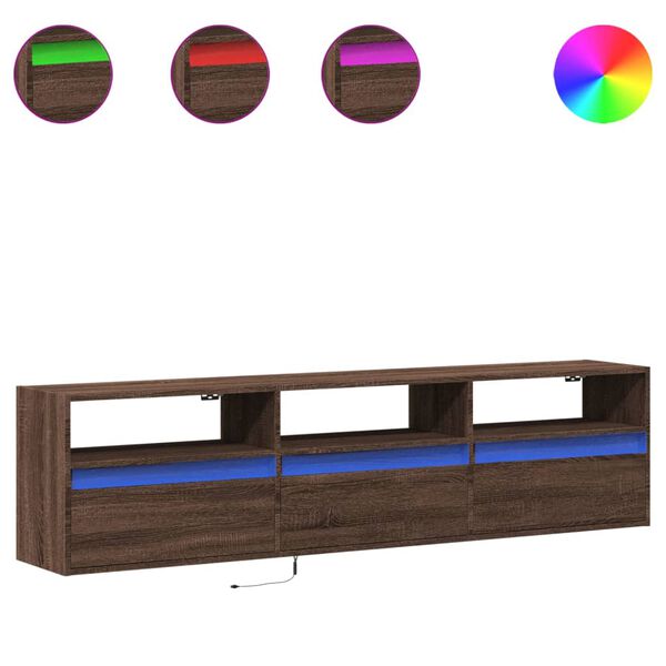 vidaXL Έπιπλο Τοίχου Τηλεόρασης με LED Καφέ Δρυς 180x31x45 εκ.