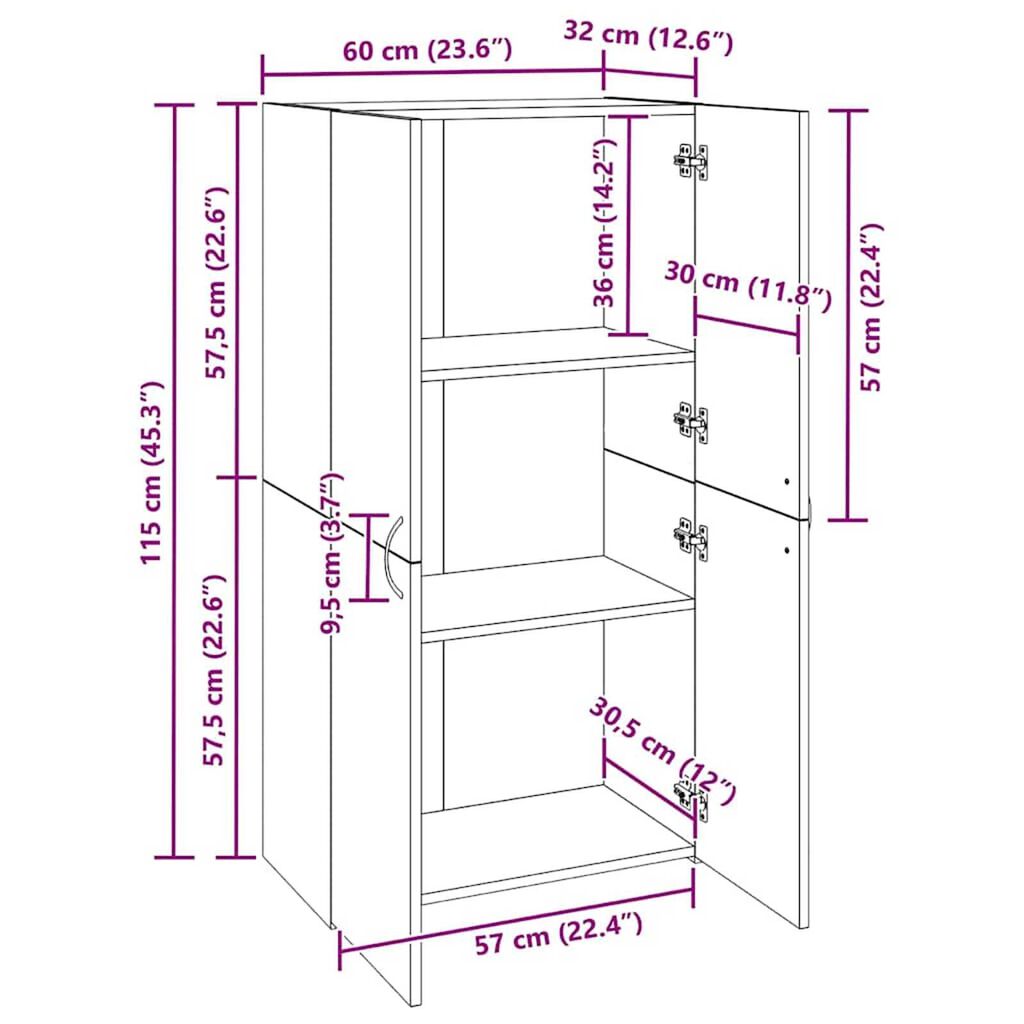 vidaXL Γραφείο Ντουλάπι με ράφι με πόρτα artisan δρυς 60 x 32 x 115 cm