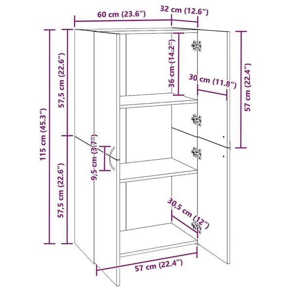 vidaXL Γραφείο Ντουλάπι με ράφι με πόρτα artisan δρυς 60 x 32 x 115 cm