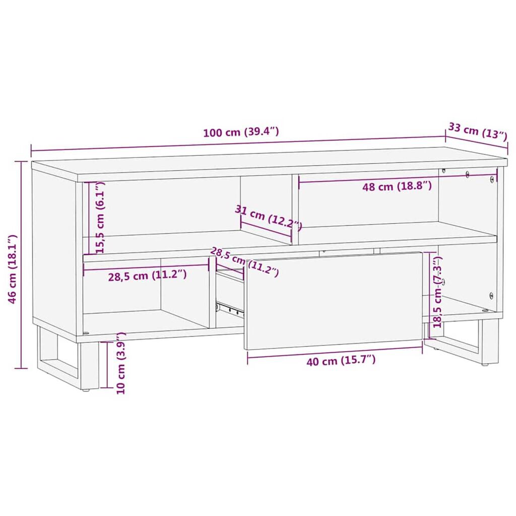 vidaXL Ντουλάπι Τηλεόρασης Καφέ 105 x 33 x 46 εκ. Μασίφ ξύλο μάνγκο
