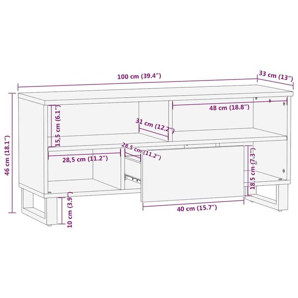 vidaXL Ντουλάπι Τηλεόρασης Καφέ 105 x 33 x 46 εκ. Μασίφ ξύλο μάνγκο