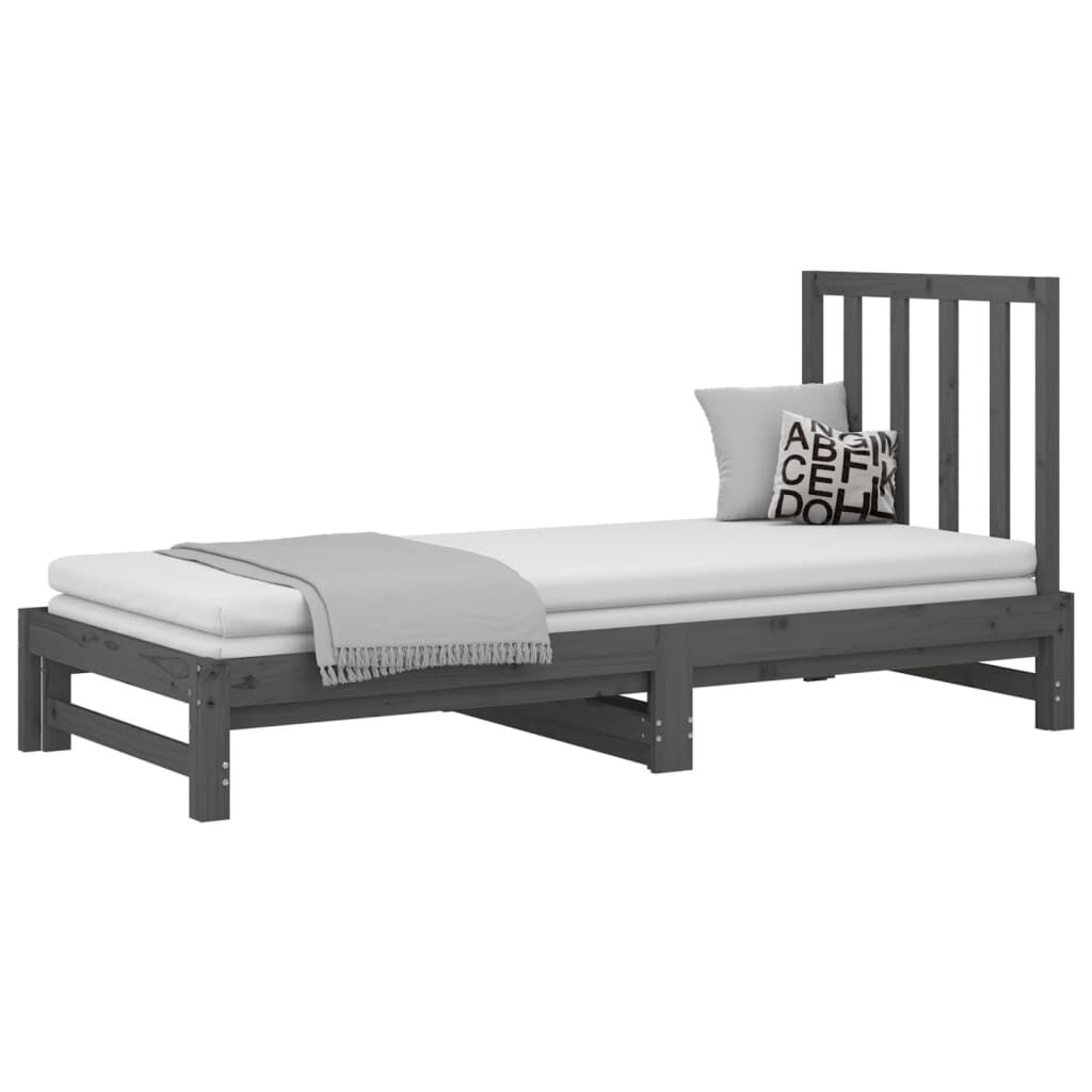 vidaXL Καναπές Κρεβάτι Συρόμενος Γκρι 2x(90x200) εκ. Μασίφ Ξύλο Πεύκου