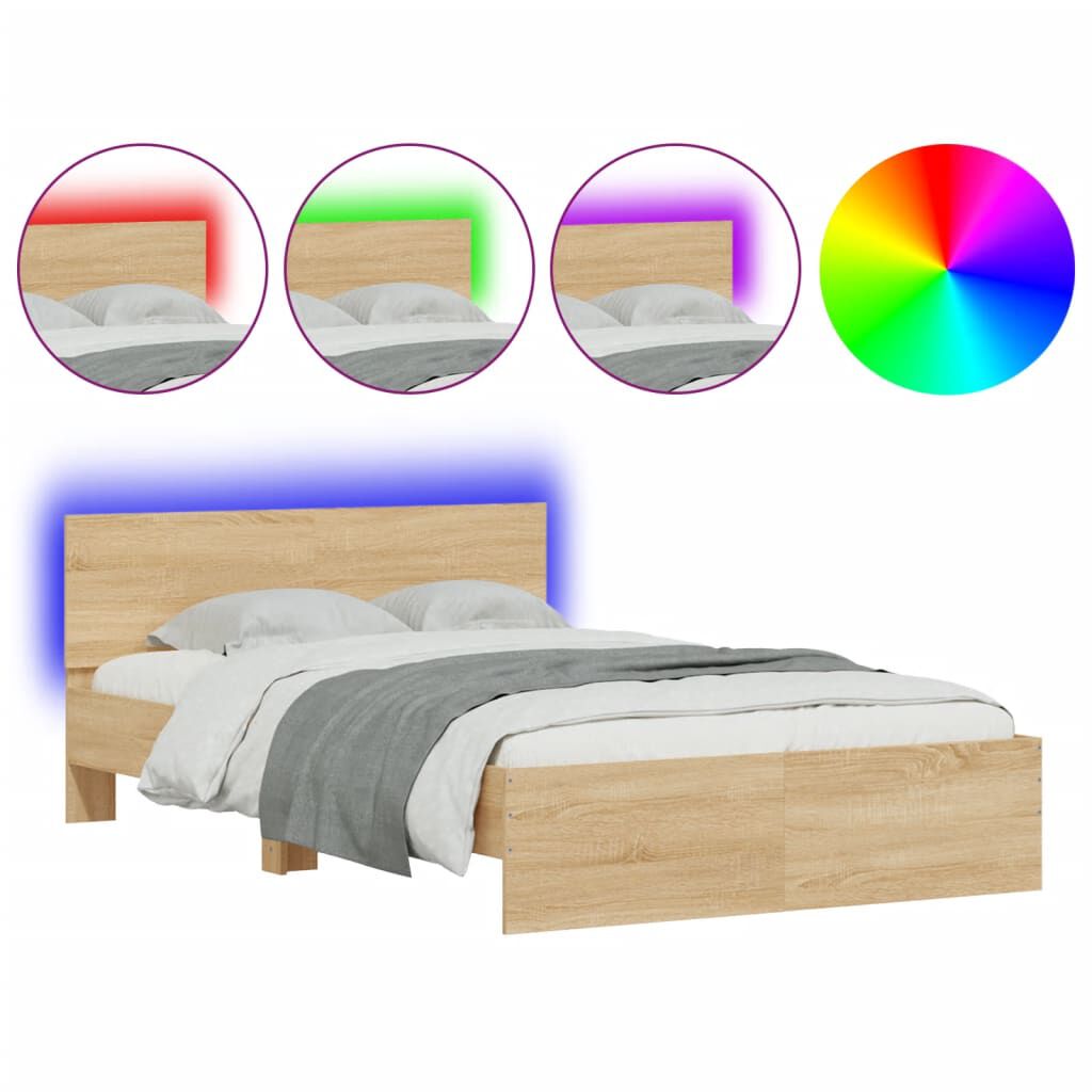 vidaXL Πλαίσιο Κρεβατιού με Κεφαλάρι/LED Sonoma Δρυς 135 x 190 εκ.