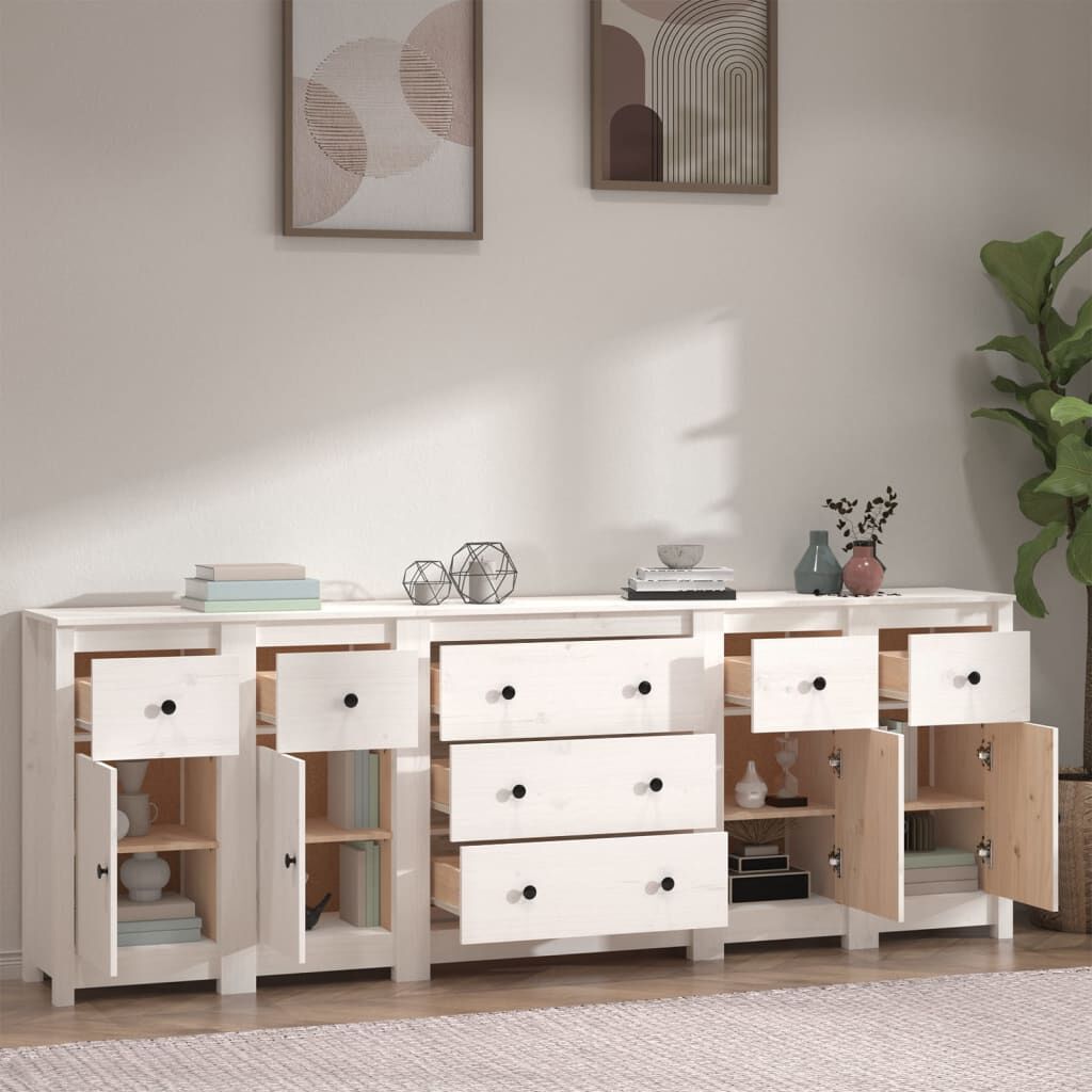 vidaXL Ντουλάπι Λευκό 230 x 35 x 80 εκ. από Μασίφ Ξύλο Πεύκου