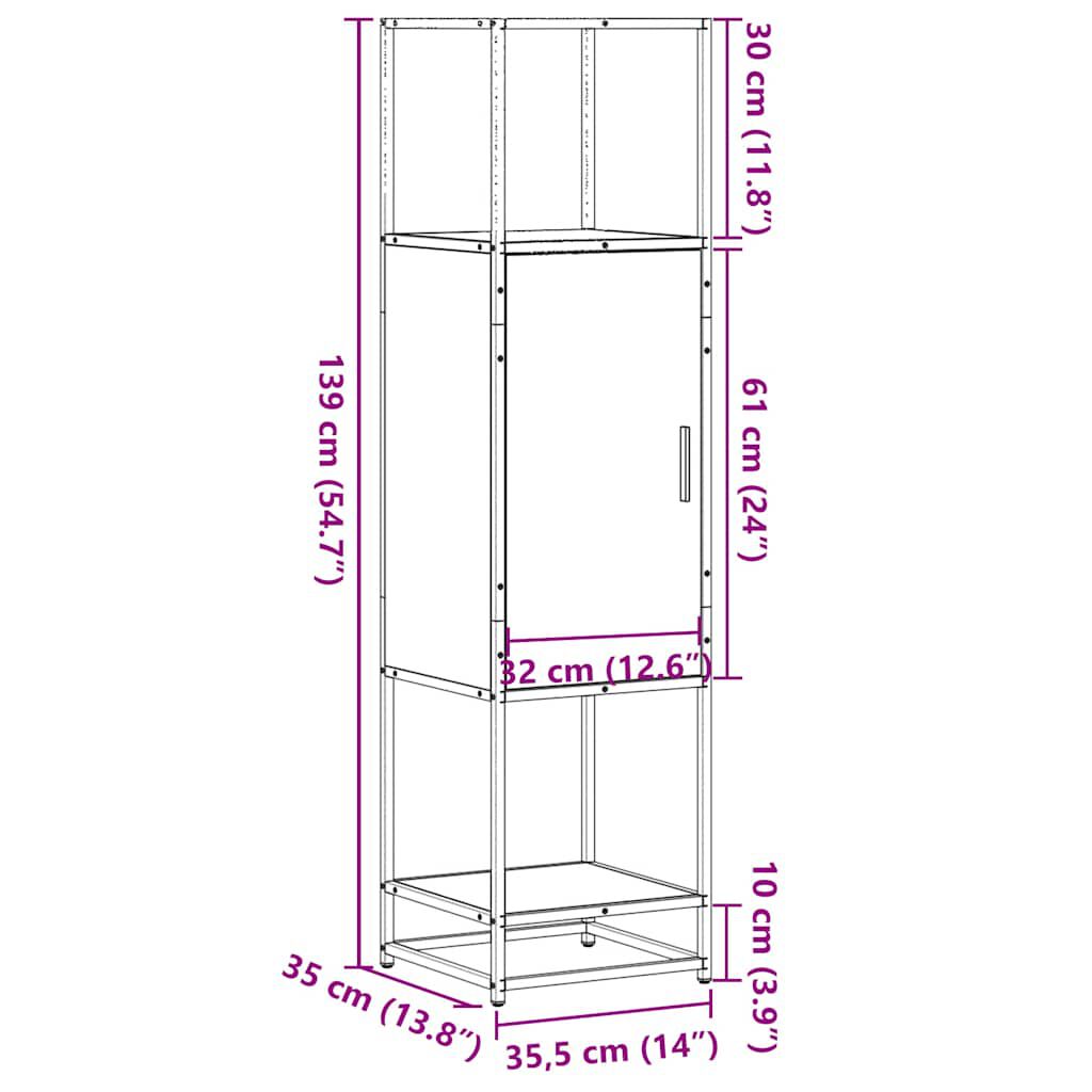 vidaXL Highboard Μαύρο 35,5x35x139 cm Κατασκευασμένο ξύλο και μέταλλο