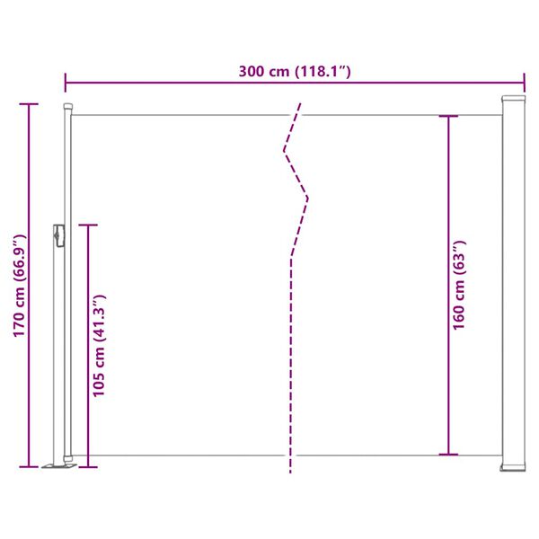 vidaXL Σκίαστρο Πλαϊνό Συρόμενο Βεράντας Καφέ 170 x 300 εκ.