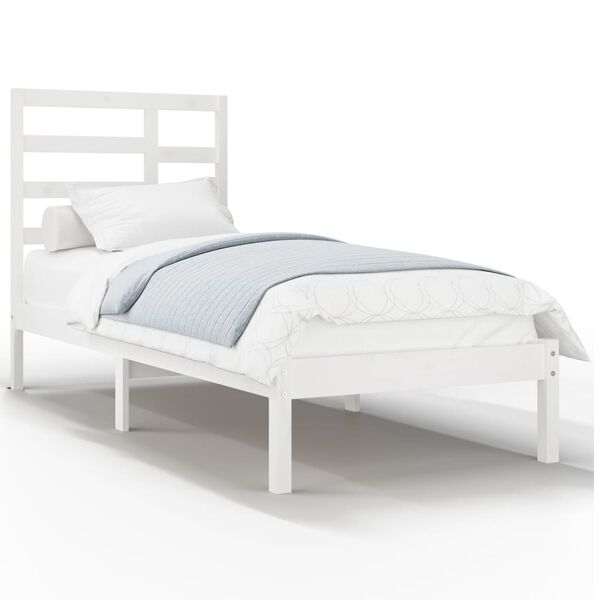 vidaXL Πλαίσιο Κρεβατιού Λευκό 90 x 190 εκ. Μασίφ Ξύλο Single